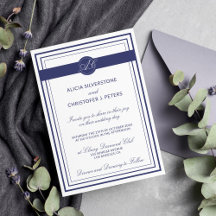 Klassische Elegant Navy White Mit Monogramm Weddin