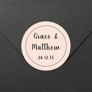 Klassische Elegant Rosa Hochzeit Minimalistisch Runder Aufkleber