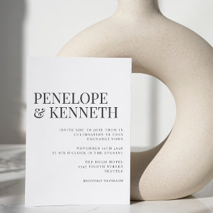 Klassische Elegant-Schwarz-Weiß-Typografie-Hochzei Einladung