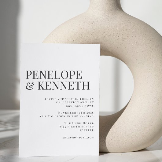 Klassische Elegant-Schwarz-Weiß-Typografie-Hochzei Einladung