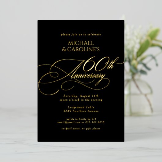 Klassische Elegant Script 60. Hochzeitstag Folieneinladung (Stehend vorne)