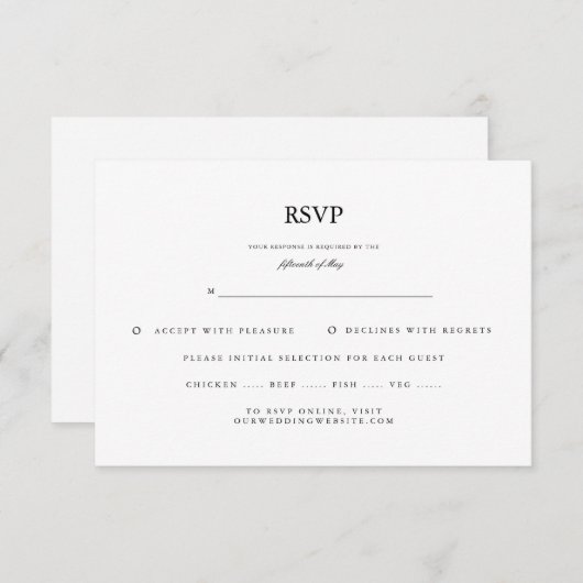 Klassische Elegant Script Schwarz-weiß Wedding RSV RSVP Karte (Vorne/Hinten)