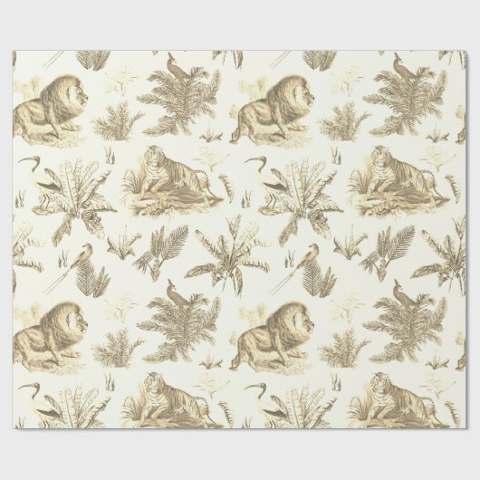 Klassische Elegant Topical Safari Löwe Beige Toile Geschenkpapier (Flach)
