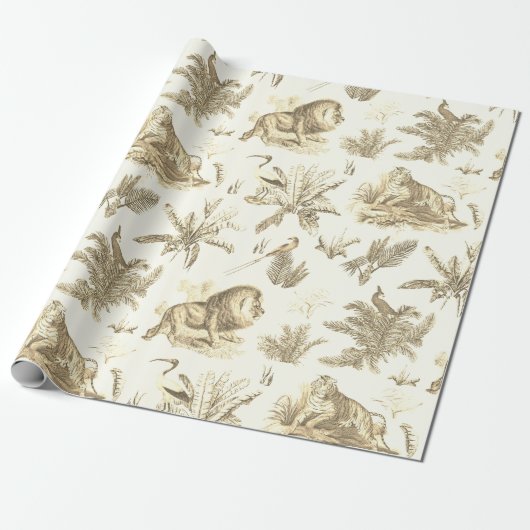 Klassische Elegant Topical Safari Löwe Beige Toile Geschenkpapier (Ungerollt)