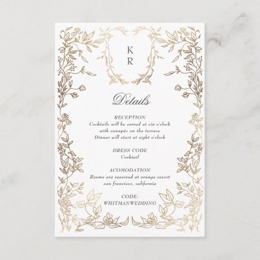 Klassische Elegant-Wappen-Monogramm-Hochzeitsempfe Begleitkarte (Vorderseite)