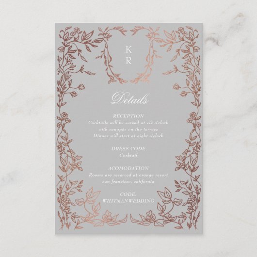 Klassische Elegant-Wappen-Monogramm-Hochzeitsempfe Begleitkarte (Vorderseite)