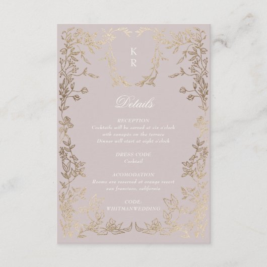 Klassische Elegant-Wappen-Monogramm-Hochzeitsempfe Begleitkarte (Vorderseite)