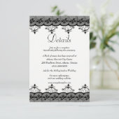 Klassische Elegante Black Lace Hochzeitdetails Begleitkarte (Stehend Vorderseite)