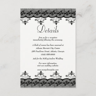 Klassische Elegante Black Lace Hochzeitdetails Begleitkarte