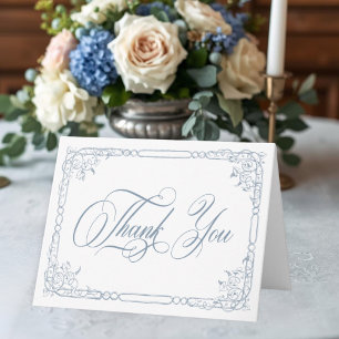Klassische elegante blaue Blumenrahmen-Foto-Hochze Dankeskarte