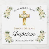 Klassische Elegante Blumen-Gold-Cross-Taufe Schaumweinetikett (Einzelnes Label)