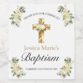 Klassische Elegante Blumen-Gold-Cross-Taufe Weinetikett (Einzelnes Label)