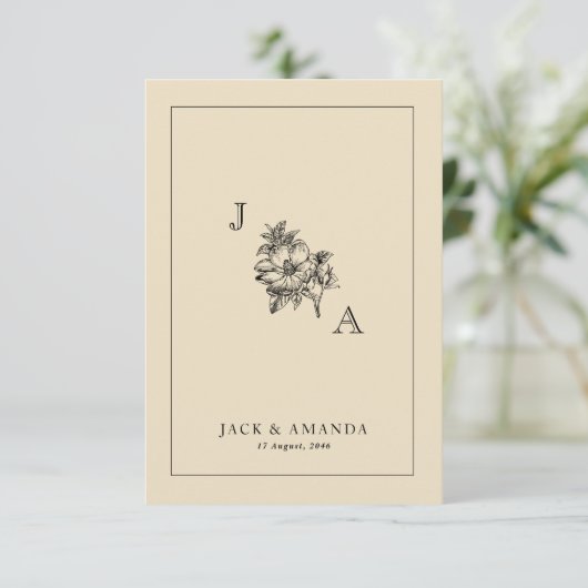 Klassische elegante Blumen-Logo-Hochzeitskarten fü Dankeskarte (Stehend Vorderseite)