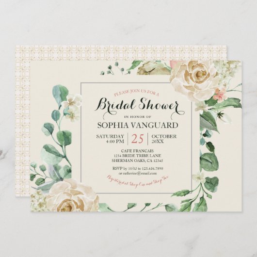 Klassische Elegante Blumendusche Einladung (Vorne/Hinten)