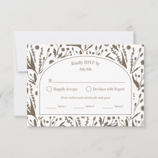 Klassische Elegante Botanicals Dark Taupe RSVP Karte (Vorderseite)