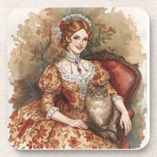 Klassische, elegante Dame mit ihrer Katze, Viktori Getränkeuntersetzer