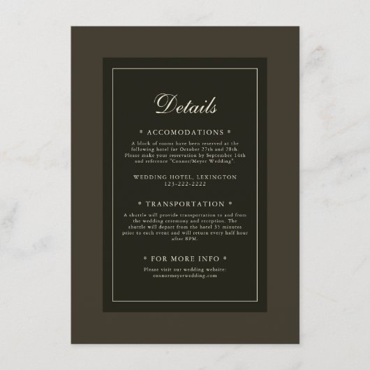 Klassische Elegante Dunkle Herbstbraune Hochzeitsd Begleitkarte (Vorderseite)