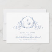 Klassische, elegante, dusty Blue Monogram Wedding Save The Date (Vorderseite)