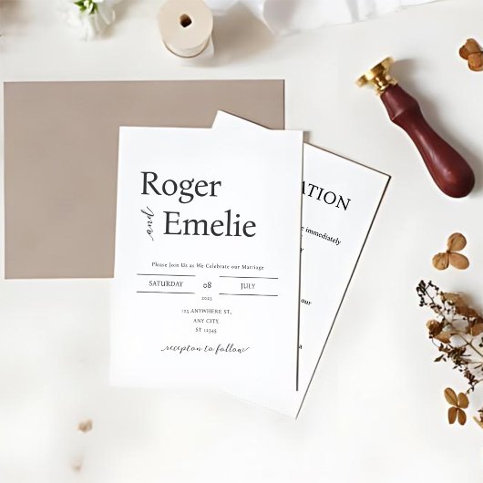 Klassische Elegante einfache Hochzeit Einladung