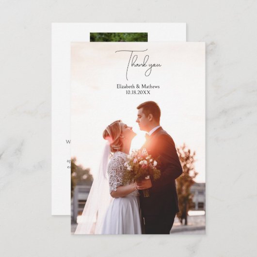 Klassische Elegante Einfache Minimalistische Hochz Dankeskarte (Vorne/Hinten)