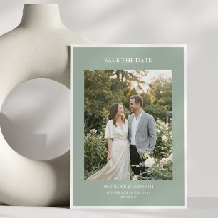 Klassische Elegante Einfache Salbei-Foto-QR-Hochze Save The Date