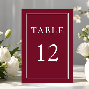 Klassische elegante formelle burgunderrote Hochzei Tischnummer