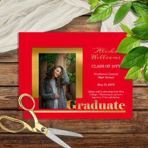 Klassische Elegante Gold Text Graduate 1 Foto Rot Ankündigung