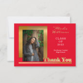 Klassische Elegante Gold Text Graduate 1 Foto Rot Dankeskarte (Vorderseite)