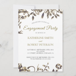 Klassische Elegante Gold Vintage Blume Verlobung Einladung