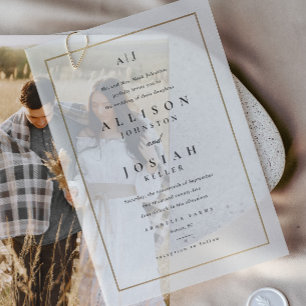 Klassische elegante goldene Foto-Overlay-Hochzeit Pergament Einladungen