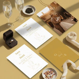 Klassische elegante goldene Taube Save-The-Date-Ka Save The Date
