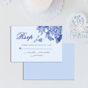 Klassische elegante hellblaue weiße Blumenhochzeit RSVP Karte