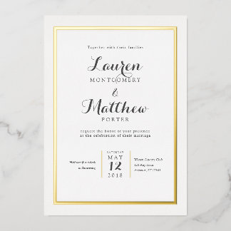 Klassische Elegante Hochzeit an der Grenze Folieneinladung