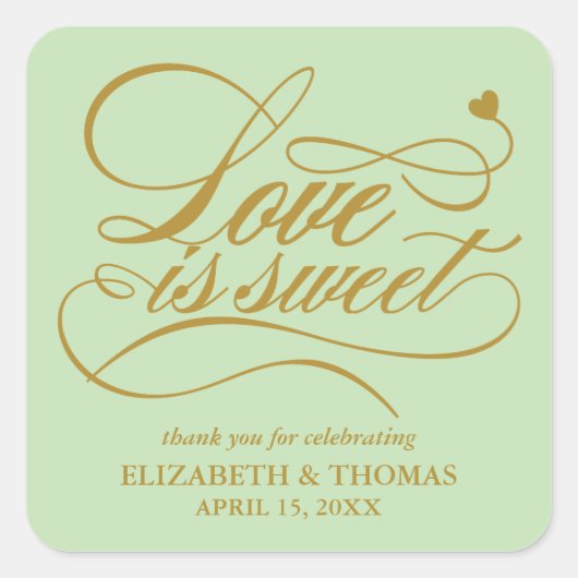KLASSISCHE ELEGANTE LIEBE IST SCHWEET WEDING STICK QUADRATISCHER AUFKLEBER (Vorderseite)