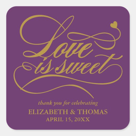 KLASSISCHE ELEGANTE LIEBE IST SCHWEET WEDING STICK QUADRATISCHER AUFKLEBER (Vorderseite)