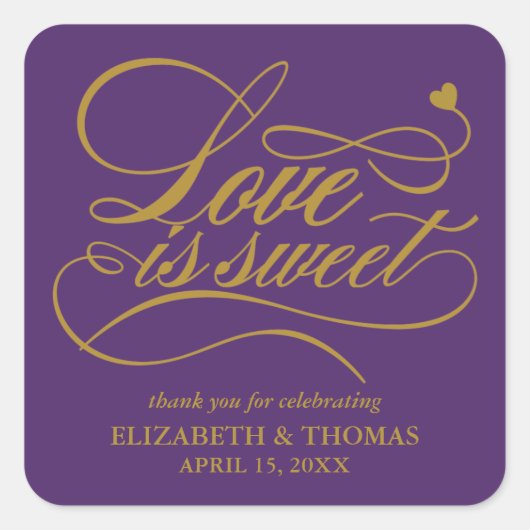 KLASSISCHE ELEGANTE LIEBE IST SCHWEET WEDING STICK QUADRATISCHER AUFKLEBER (Vorderseite)