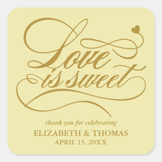 KLASSISCHE ELEGANTE LIEBE IST SCHWEET WEDING STICK QUADRATISCHER AUFKLEBER (Vorderseite)