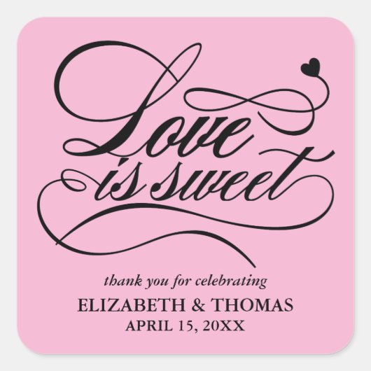 KLASSISCHE ELEGANTE LIEBE IST SCHWEET WEDING STICK QUADRATISCHER AUFKLEBER (Vorderseite)