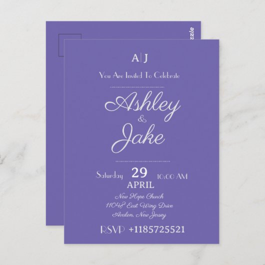 Klassische elegante Lila Einladungskarte für Hochz (Vorne/Hinten)