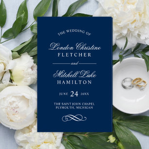 Klassische elegante navyblaue Hochzeitsprogramme