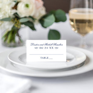 Klassische elegante navyblaue Monogramm-Hochzeit Platzkarte