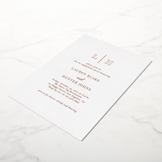 Klassische Elegante Rose Gold Engagement Party-Tou Folieneinladung (Gedreht)