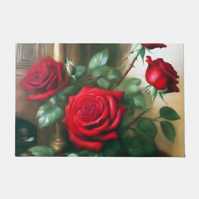 Klassische Elegante Rote Rosen Fußmatte (Vorderseite)