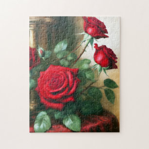 Klassische elegante rote Rosen Kunst Puzzle