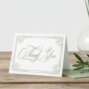Klassische elegante Salbei-Blumenrahmen-Hochzeitsf Dankeskarte