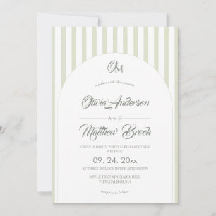 Klassische elegante⎮Salbei-Streifen-Hochzeitseinla Einladung