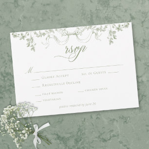 Klassische elegante salbeigrüne Blumenrahmen-Hochz RSVP Karte