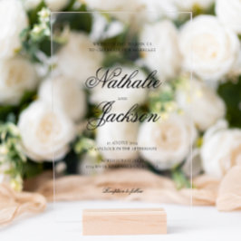 Klassische elegante Schriftfoto-Hochzeit Acryleinladungen