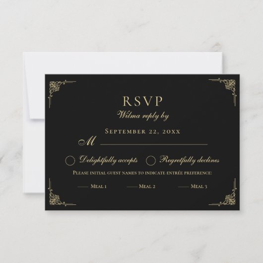 Klassische Elegante Schwarz-weiß Beige Speisen UAW RSVP Karte (Vorderseite)