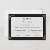 Klassische Elegante Schwarz-weiß Beige Speisen UAW RSVP Karte (Vorderseite)